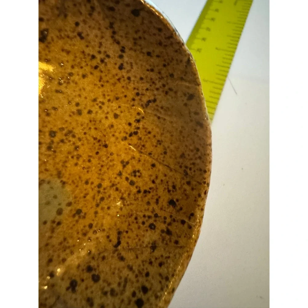 Handmade Studio Pottery Speckled Tan Small Bowl Artisan Ceramic Blue Drip 3